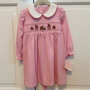 Charming Pink Striped Kids Dress with Gingerbread Embroidery